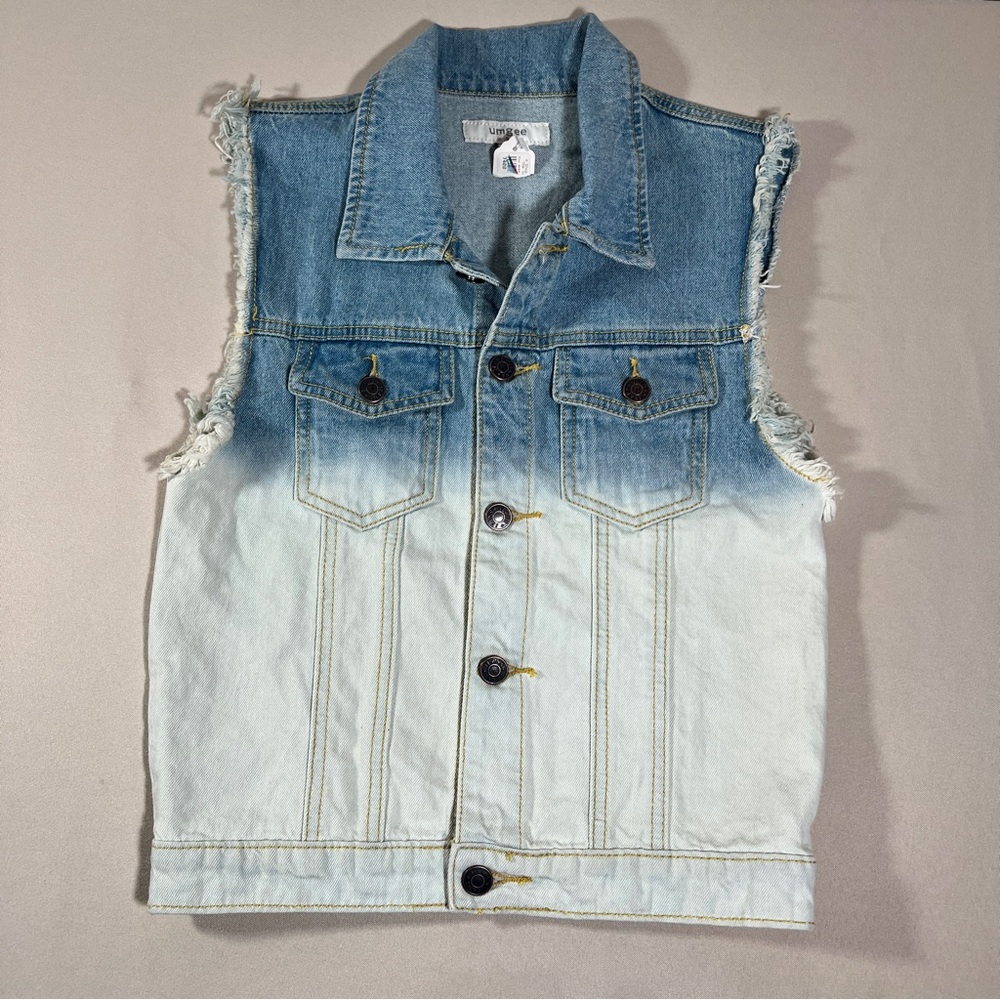 Umgee Women's Frayed Sleeveless Distressed Ombre Denim Vest Small NWT Casual